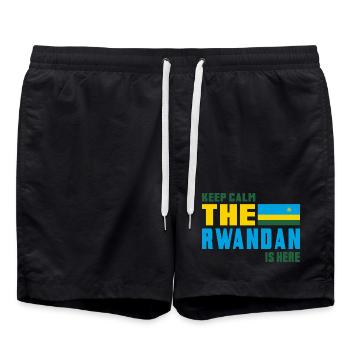 Keep Calm Ruanda Flaggen Design - Badeshorts - Schwarz - Vorne - AI Model Male 185 light (185cm)