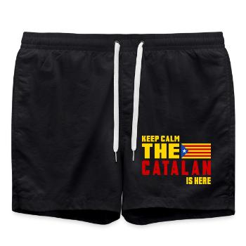 Keep Calm Catalonia flag design - Swim Trunks - black - Front - AI Model Male 185 light (185cm)