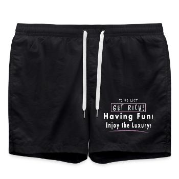 Reich werden, Spaß haben, Luxus genießen - Badeshorts - Schwarz - Vorne - AI Model Male 185 light (185cm)