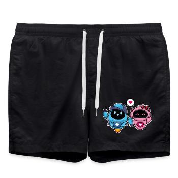 Robots mignons Amoureux et Romantiques pour Couple - Short de bain - noir - Devant - AI Model Male 185 light (185cm)
