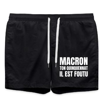 Macron, réforme des retraites - Short de bain - noir - Devant - AI Model Male 185 light (185cm)