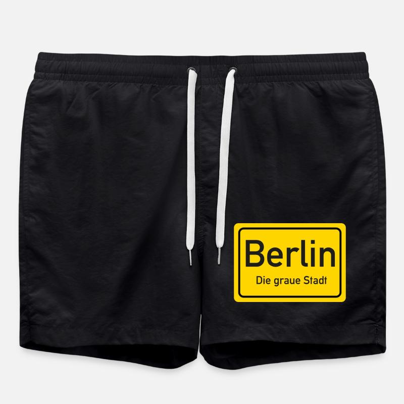 Berliner Ortsschild Deutschland - Badeshorts - Schwarz