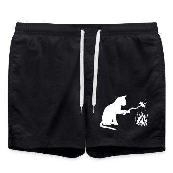Chat au barbecue, camping, BBQ - Short de bain - noir - Devant - AI Model Male 185 light (185cm)