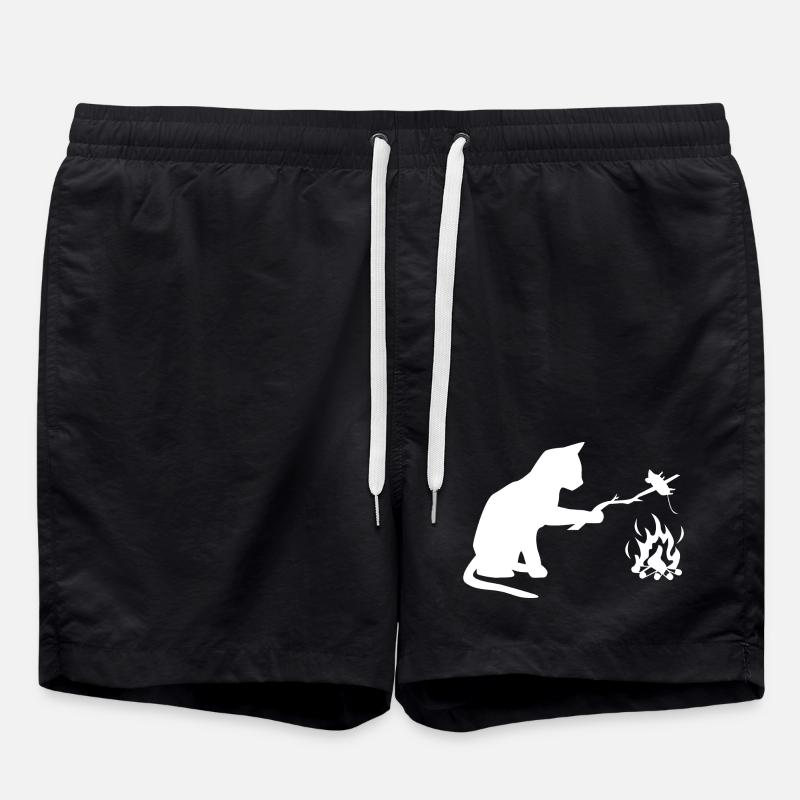 Chat au barbecue, camping, BBQ - Short de bain - noir