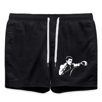 Boxer Punch Illustration - Martial Arts Training - Swim Trunks - black - Front - AI Model Male 185 light (185cm)