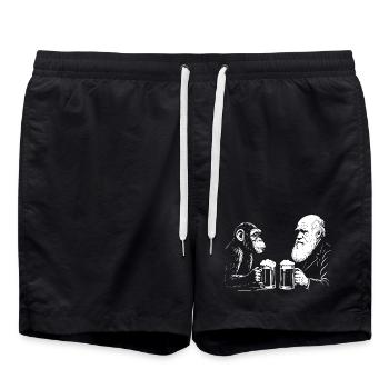 Charles Darwin is drinking beer with monkey - Swim Trunks - black - Front - AI Model Male 185 light (185cm)