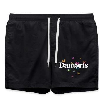 Beautiful girl's name with butterflies DAMARIS - Swim Trunks - black - Front - AI Model Male 185 light (185cm)