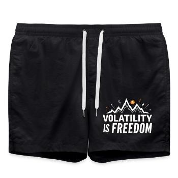 Volatility is Freedom – Bitcoin Crypto Spruch - Badeshorts - Schwarz - Vorne - AI Model Male 185 light (185cm)