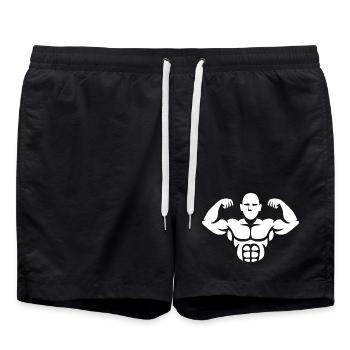 Bodybuilder Silhouette – Muscle Power Design - Short de bain - noir - Devant - AI Model Male 185 light (185cm)
