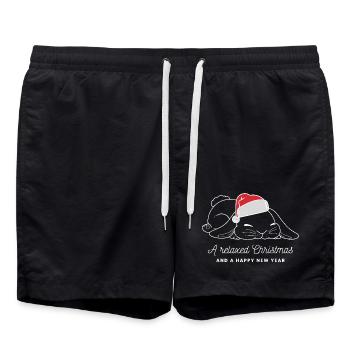 Entspannter Weihnachts-Hase mit Mütze - hell - Badeshorts - Schwarz - Vorne - AI Model Male 185 light (185cm)
