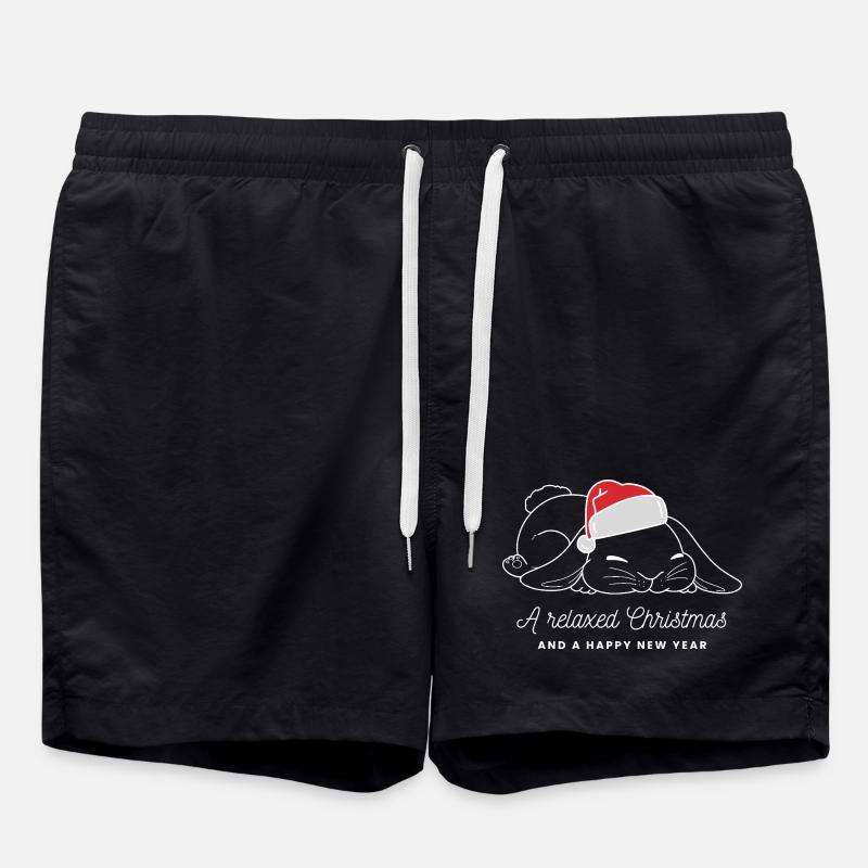 Entspannter Weihnachts-Hase mit Mütze - hell - Badeshorts - Schwarz