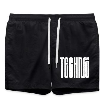 Techno Bold Retro Typography - Swim Trunks - black - Front - AI Model Male 185 light (185cm)