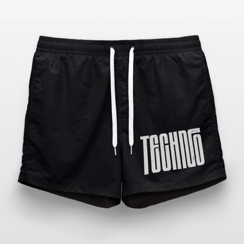 Techno Bold Retro Typography Swim Trunks