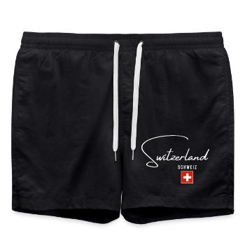 I love Switzerland, minimalist sleek design - Swim Trunks - black - Front - AI Model Male 185 light (185cm)