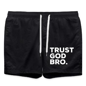 Glaube An Gott Bro Lustiger Religions Jesus Spruch - Badeshorts - Schwarz - Vorne - AI Model Male 185 light (185cm)