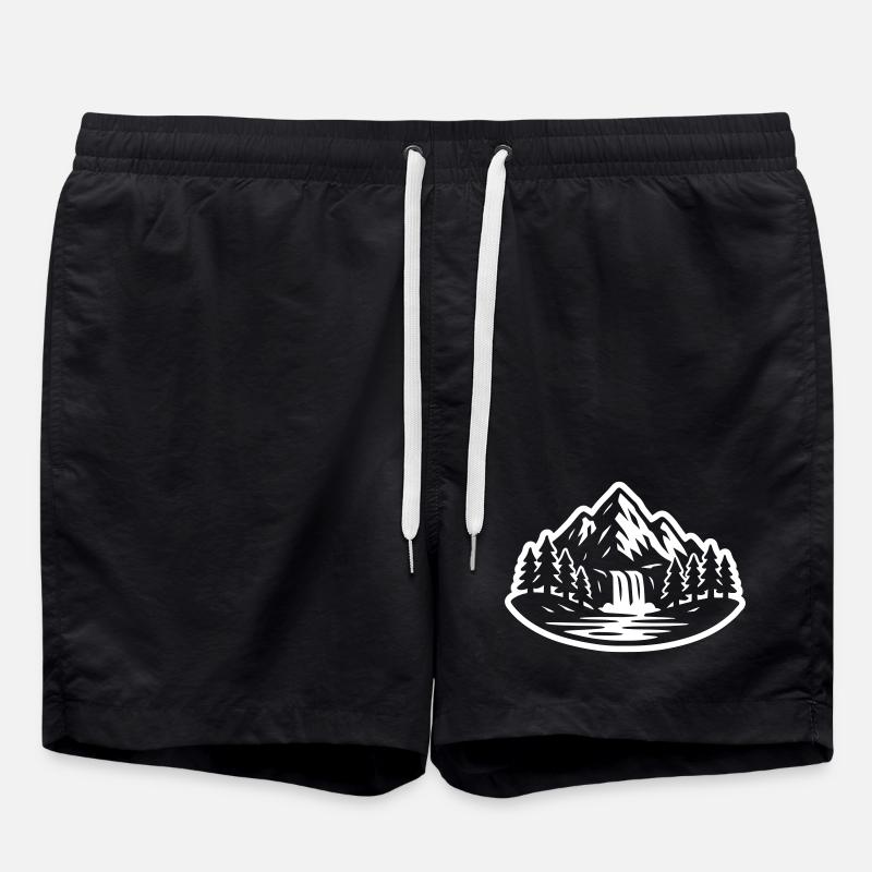 Berge Landschaft Wald Wasserfall - Badeshorts - Schwarz