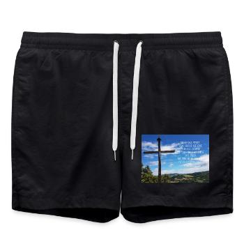 Stations of the Cross over mountain landscape - Swim Trunks - black - Front - AI Model Male 185 light (185cm)