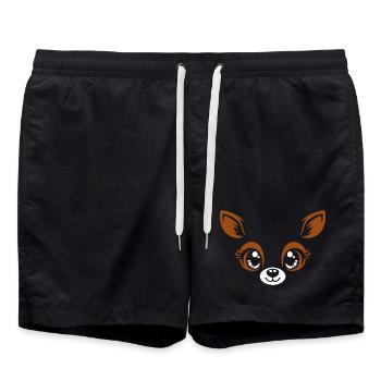 Reh | Big Face Kostüm Karneval Verkleidung - Badeshorts - Schwarz - Vorne - AI Model Male 185 light (185cm)