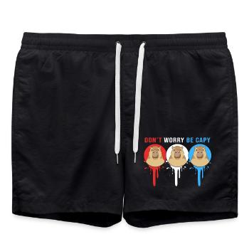 Dont Worry Be Cappy Capybara - Badeshorts - Schwarz - Vorne - AI Model Male 185 light (185cm)