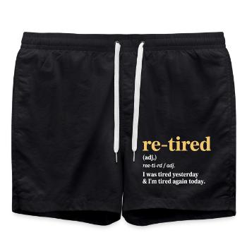 Re-tired – Fun Design for Retirement - Swim Trunks - black - Front - AI Model Male 185 light (185cm)