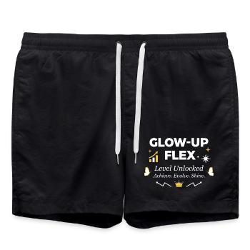 Glow-Up Flex Level Unlocked Personal Growth - Badeshorts - Schwarz - Vorne - AI Model Male 185 light (185cm)