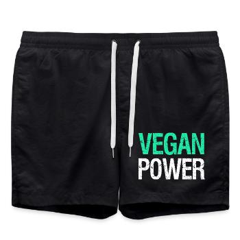 VEGAN POWER – Funny vegan saying with humor - Swim Trunks - black - Front - AI Model Male 185 light (185cm)