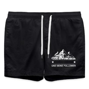 "Dein Name" und deine Follower - Caravan - Stau - Badeshorts - Schwarz - Vorne - AI Model Male 185 light (185cm)