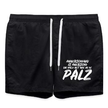Annerschdwu is annerschd – Pfalz & Pfälzer Dialekt - Badeshorts - Schwarz - Vorne - AI Model Male 185 light (185cm)