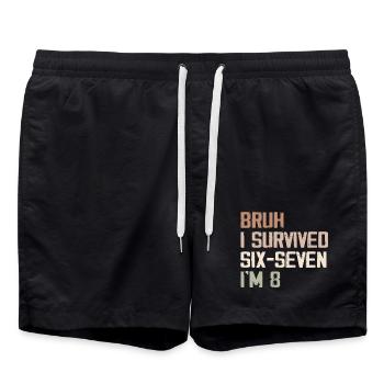 8th Birthday Design – Finally Eight Years Old - Swim Trunks - black - Front - AI Model Male 185 light (185cm)