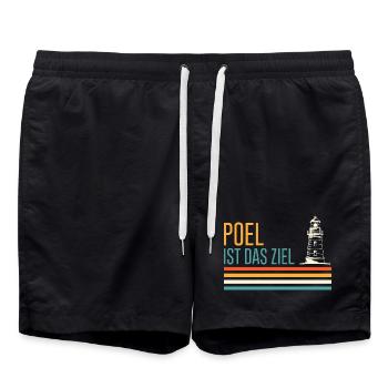 Ostsee Urlaub POEL IST DAS ZIEL Leuchtturm Lustig - Badeshorts - Schwarz - Vorne - AI Model Male 185 light (185cm)