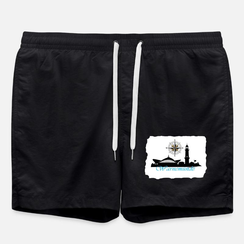 Warnemünde Compass & Lighthouse Silhouette - Swim Trunks - black