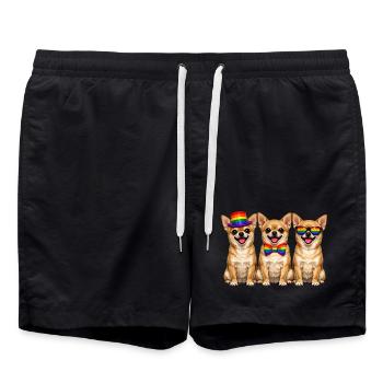 3 Chihuahuas Pride Hunde Regenbogen-Farben LGBTQ - Badeshorts - Schwarz - Vorne - AI Model Male 185 light (185cm)