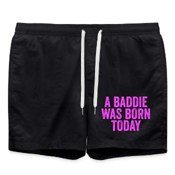 A villain was born today – Birthday Gust - Swim Trunks - black - Front - AI Model Male 185 light (185cm)