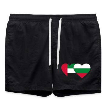 Vereinigte Arabische Emirate Bulgarien Flagge Herz - Badeshorts - Schwarz - Vorne - AI Model Male 185 light (185cm)