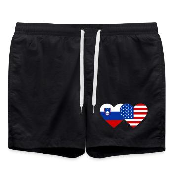 Slowenien USA Flagge Herz - Badeshorts - Schwarz - Vorne - AI Model Male 185 light (185cm)