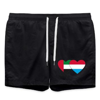 Vereinigte Arabische Emirate Luxemburg Flagge Herz - Badeshorts - Schwarz - Vorne - AI Model Male 185 light (185cm)