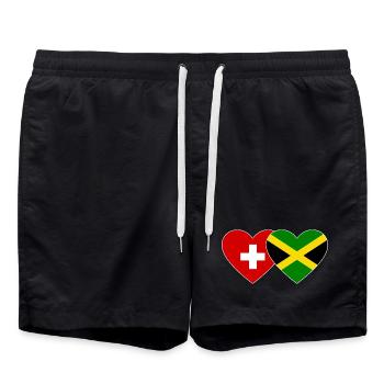 Switzerland Jamaica Flag Heart - Swim Trunks - black - Front - AI Model Male 185 light (185cm)