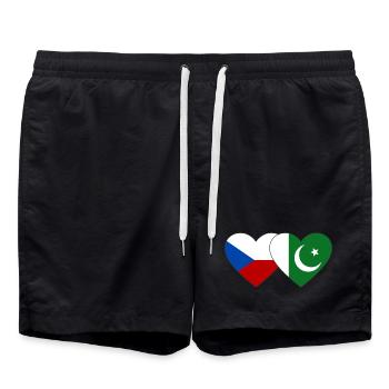 République tchèque Pakistan Drapeau Coeur - Short de bain - noir - Devant - AI Model Male 185 light (185cm)