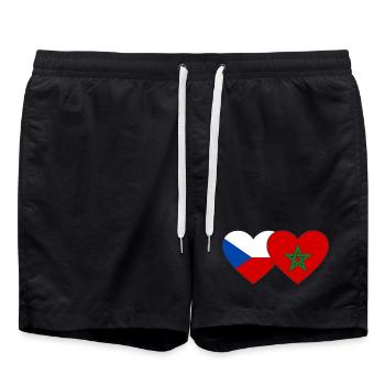 Tschechien Marokko Flagge Herz - Badeshorts - Schwarz - Vorne - AI Model Male 185 light (185cm)