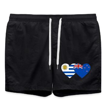 Uruguay Neuseeland Flagge Herz - Badeshorts - Schwarz - Vorne - AI Model Male 185 light (185cm)