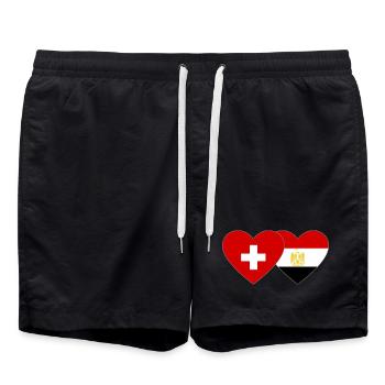 Switzerland Egypt Flag Hands Heart Shape - Swim Trunks - black - Front - AI Model Male 185 light (185cm)