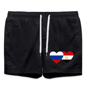 Russie Égypte Drapeau Mains Coeur Forme - Short de bain - noir - Devant - AI Model Male 185 light (185cm)