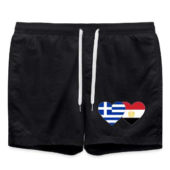 Greece Egypt Flag Hands Heart Shape - Swim Trunks - black - Front - AI Model Male 185 light (185cm)