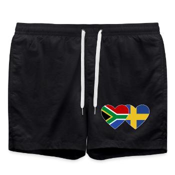 South Africa Sweden Flag Heart Shape - Swim Trunks - black - Front - AI Model Male 185 light (185cm)