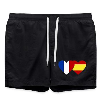 France Espagne Drapeau Mains Coeur Forme - Short de bain - noir - Devant - AI Model Male 185 light (185cm)