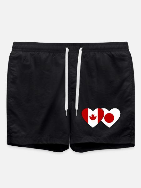 Canada Japan Flag Heart - Swim Trunks - black