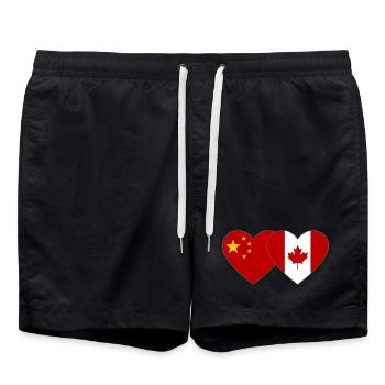 Drapeau de la Chine et du Canada Coeur - Short de bain - noir - Devant - AI Model Male 185 light (185cm)