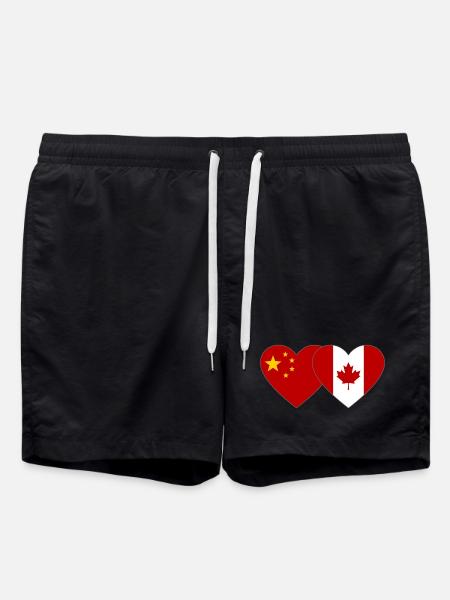 China Canada Flag Heart - Swim Trunks - black