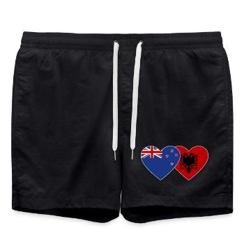 Neuseeland Albanien Flagge Herz used - Badeshorts - Schwarz - Vorne - AI Model Male 185 light (185cm)