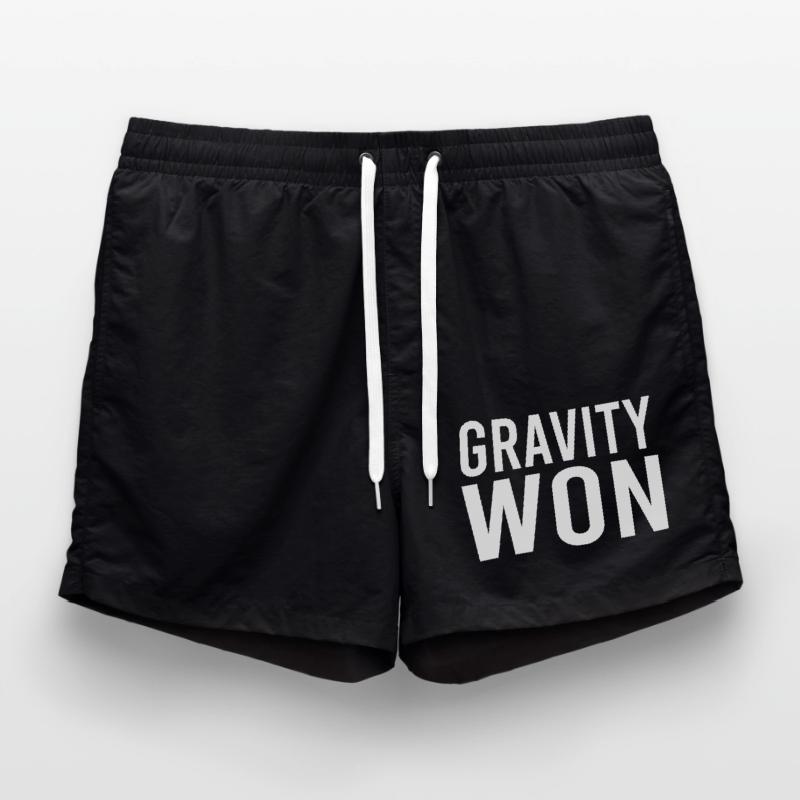 Gravity Won Bold Statement Humor Tee Swim Trunks